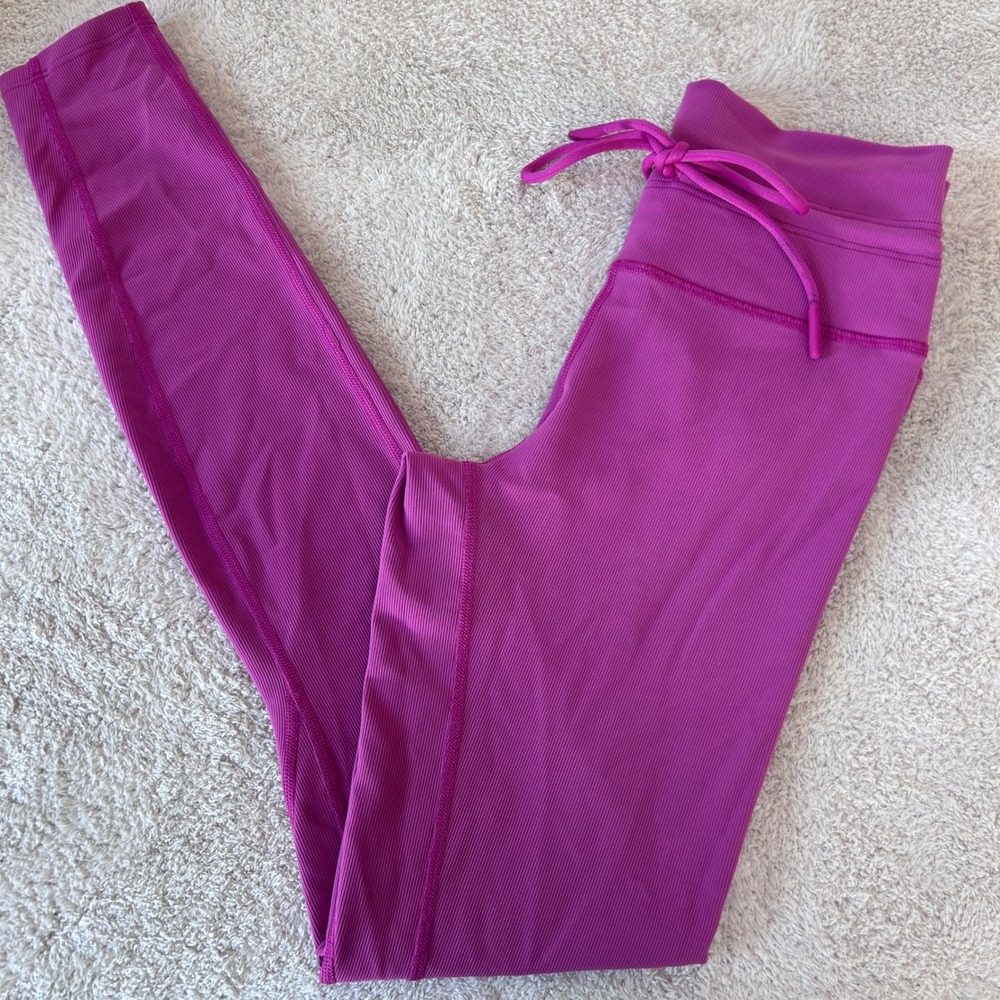 L*Space Active Ribbed High Waisted Drawstring Leggings Magenta Pink XS